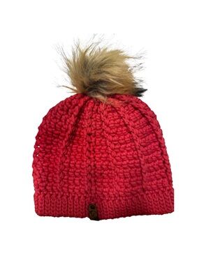 Kids Red Knit Pom Pom Beanie
